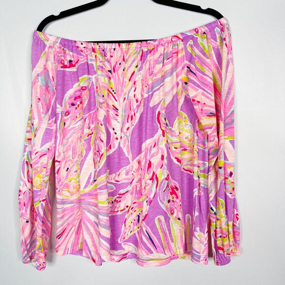 Lilly Pulitzer XSmall Pink Purple Enna Off The Shoulder Top Amethyst Sunseekers - Picture 2 of 11